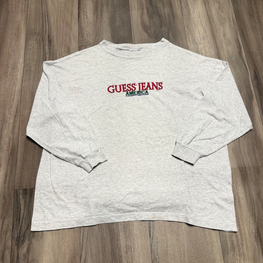Vintage Guess Jeans America Long Sleeve T-Shirt Gray Made in USA OSFA 90s